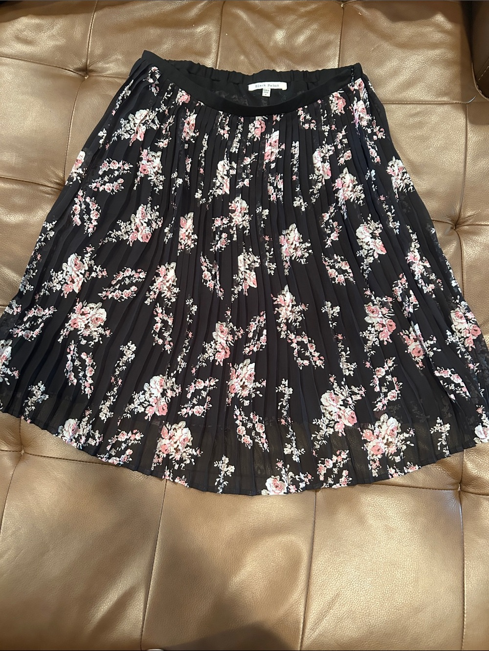 Black Rainn Black Pleated Skirt with Pink Floral Print
